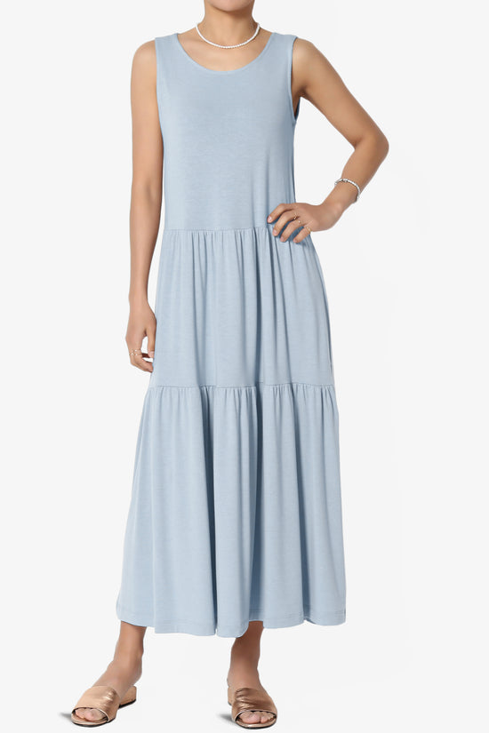 Macie Sleeveless Tiered Jersey Long Midi Dress ASH BLUE_1