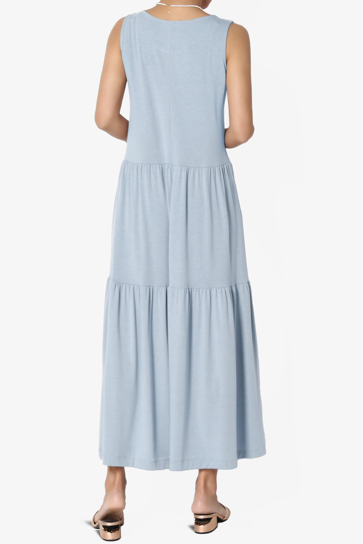 Macie Sleeveless Tiered Jersey Long Midi Dress ASH BLUE_2