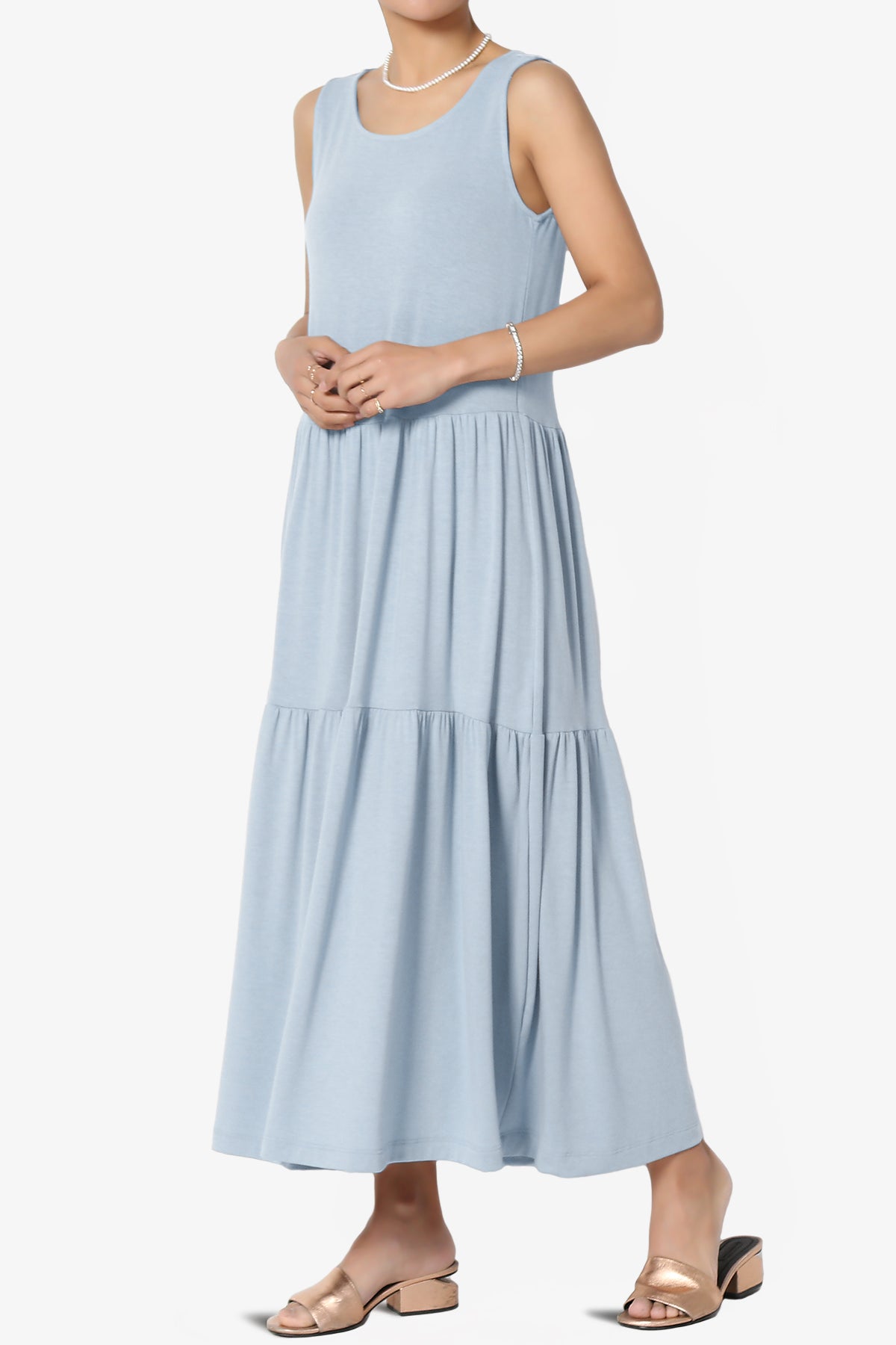 Load image into Gallery viewer, Macie Sleeveless Tiered Jersey Long Midi Dress ASH BLUE_3
