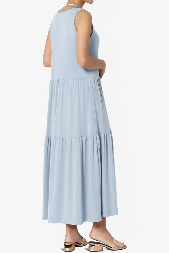 Macie Sleeveless Tiered Jersey Long Midi Dress ASH BLUE_4
