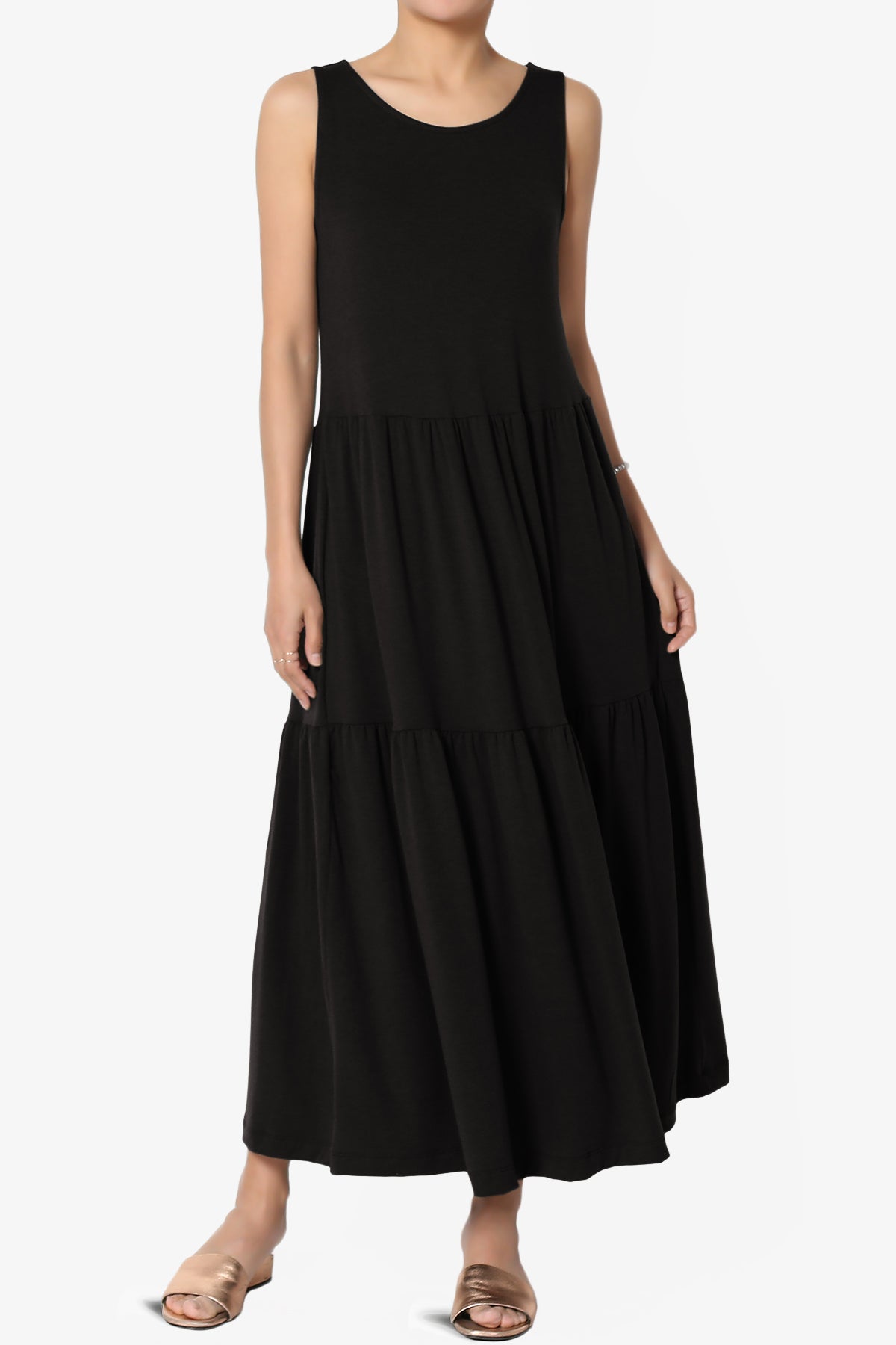 Load image into Gallery viewer, Macie Sleeveless Tiered Jersey Long Midi Dress BLACK_1
