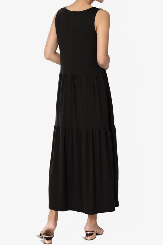 Macie Sleeveless Tiered Jersey Long Midi Dress BLACK_2