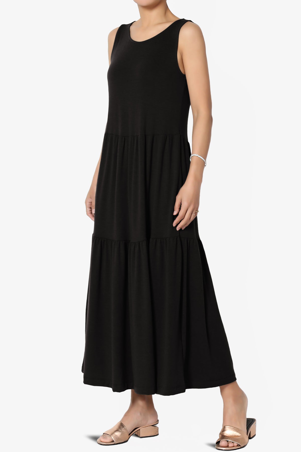 Macie Sleeveless Tiered Jersey Long Midi Dress BLACK_3