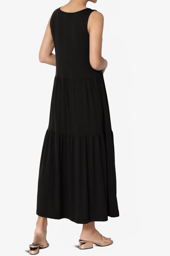 Macie Sleeveless Tiered Jersey Long Midi Dress BLACK_4