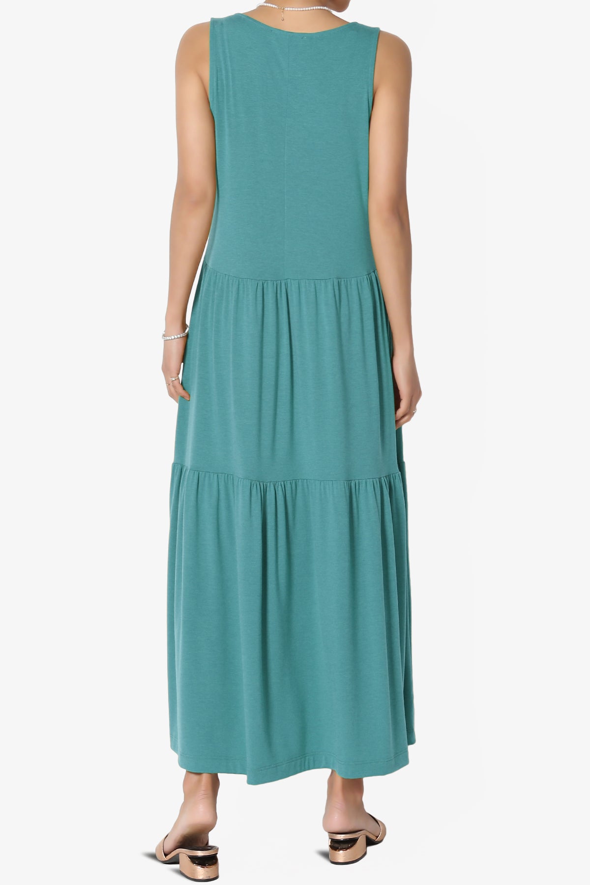 Load image into Gallery viewer, Macie Sleeveless Tiered Jersey Long Midi Dress DUSTY TEAL_2
