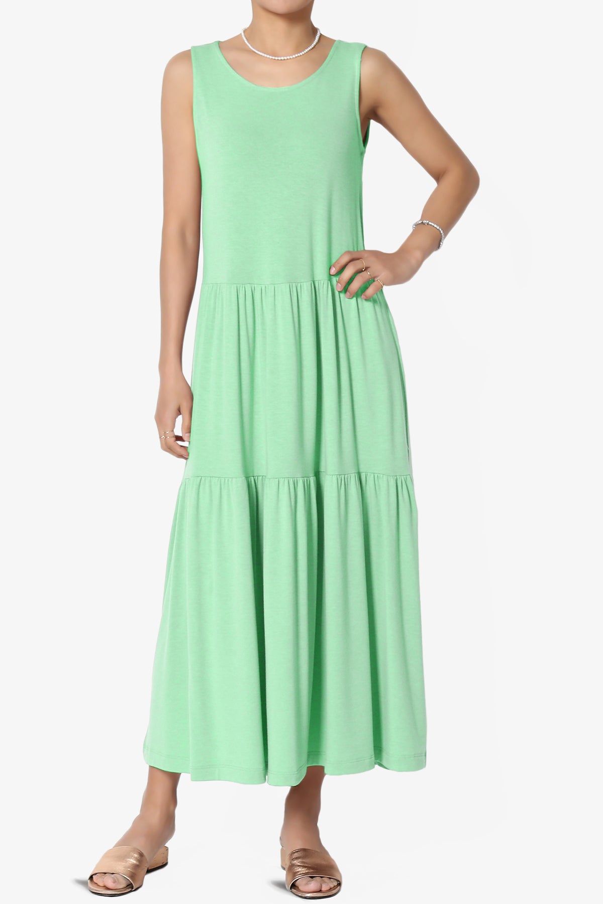 Macie Sleeveless Tiered Jersey Long Midi Dress GREEN MINT_1