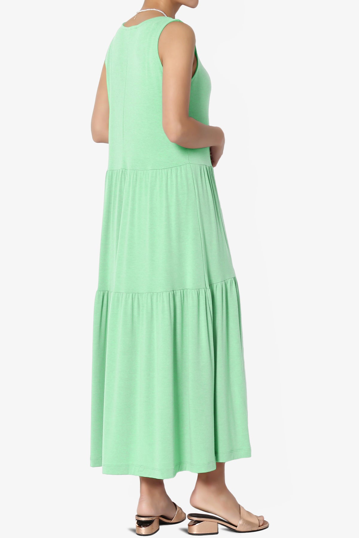 Load image into Gallery viewer, Macie Sleeveless Tiered Jersey Long Midi Dress GREEN MINT_4
