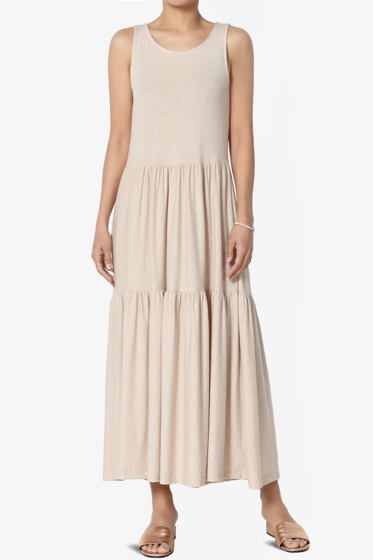 Load image into Gallery viewer, Macie Sleeveless Tiered Jersey Long Midi Dress HEATHER BEIGE_1
