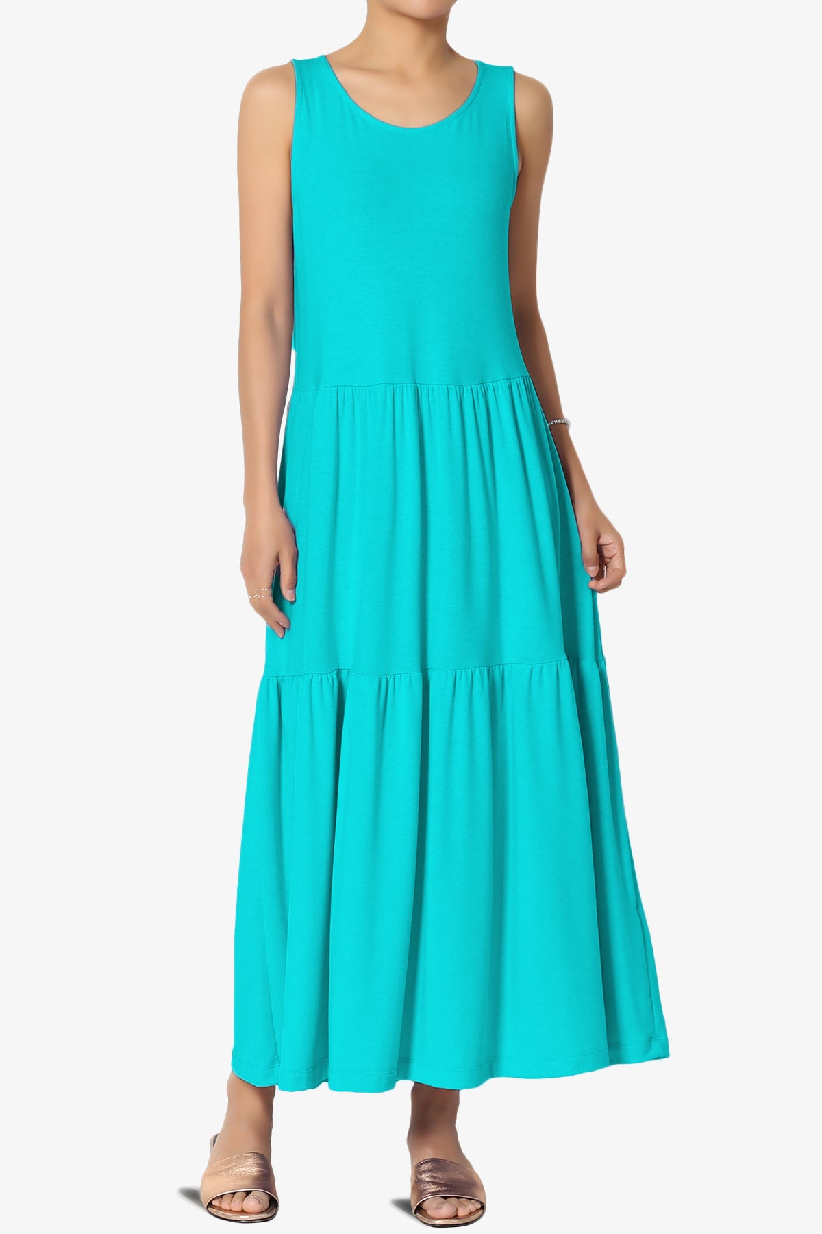 Load image into Gallery viewer, Macie Sleeveless Tiered Jersey Long Midi Dress ICE BLUE_1
