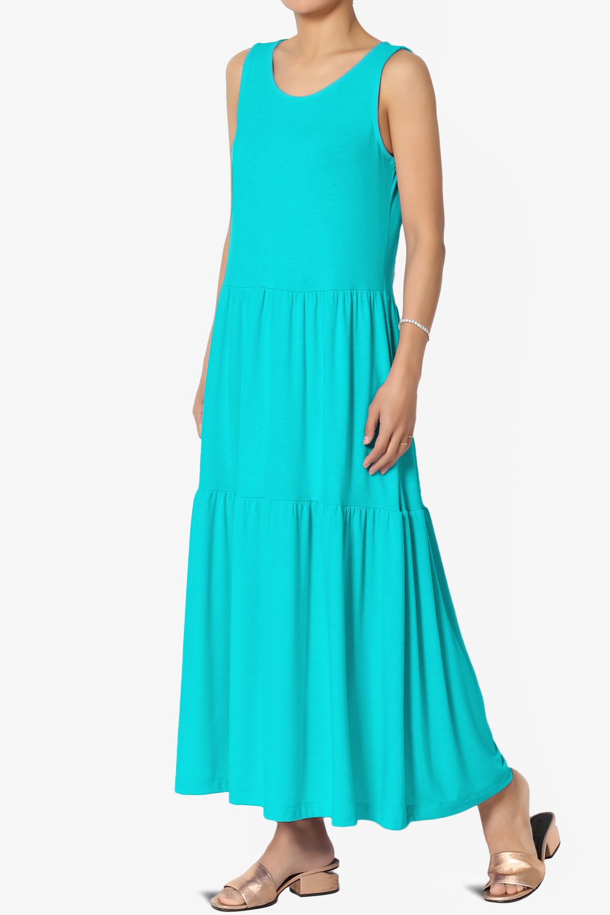 Load image into Gallery viewer, Macie Sleeveless Tiered Jersey Long Midi Dress ICE BLUE_3
