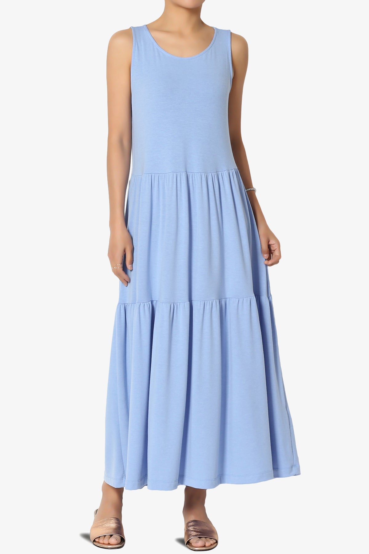 Load image into Gallery viewer, Macie Sleeveless Tiered Jersey Long Midi Dress LIGHT BLUE_1
