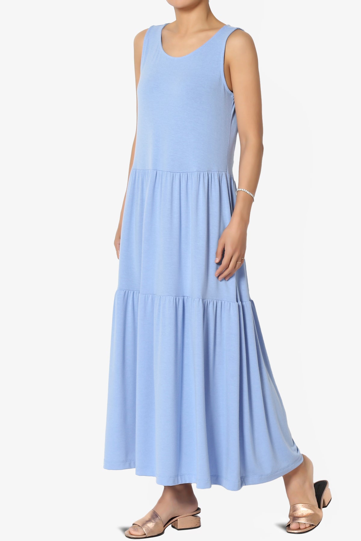 Macie Sleeveless Tiered Jersey Long Midi Dress LIGHT BLUE_3