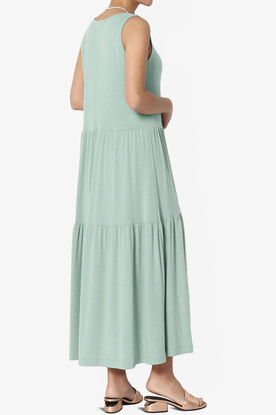 Load image into Gallery viewer, Macie Sleeveless Tiered Jersey Long Midi Dress LIGHT GREEN_4
