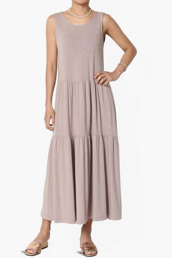 Macie Sleeveless Tiered Jersey Long Midi Dress LIGHT MOCHA_1