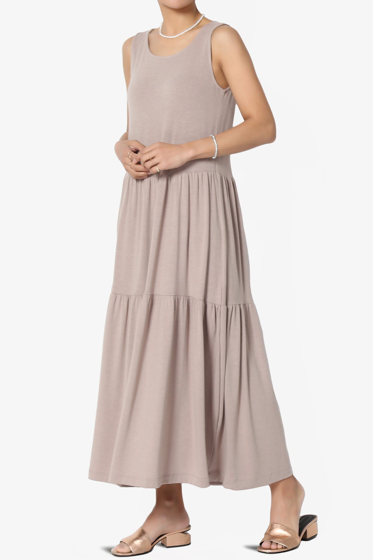 Macie Sleeveless Tiered Jersey Long Midi Dress LIGHT MOCHA_3