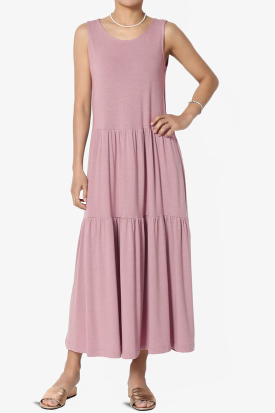 Load image into Gallery viewer, Macie Sleeveless Tiered Jersey Long Midi Dress LIGHT ROSE_1
