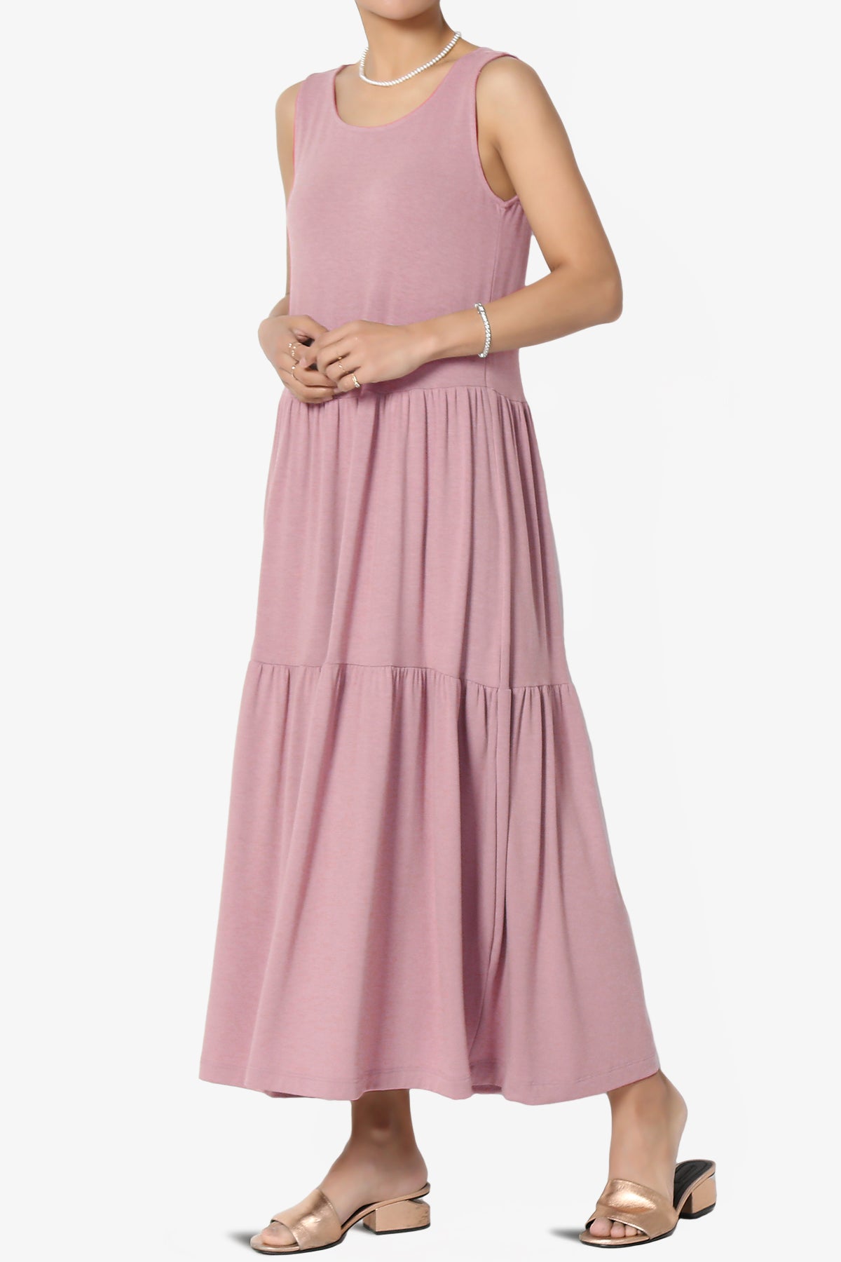 Load image into Gallery viewer, Macie Sleeveless Tiered Jersey Long Midi Dress LIGHT ROSE_3
