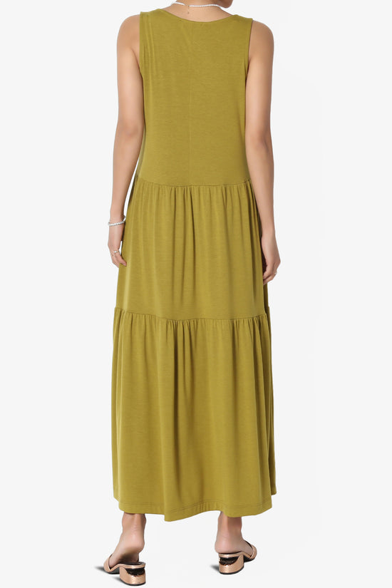 Macie Sleeveless Tiered Jersey Long Midi Dress OLIVE MUSTARD_2