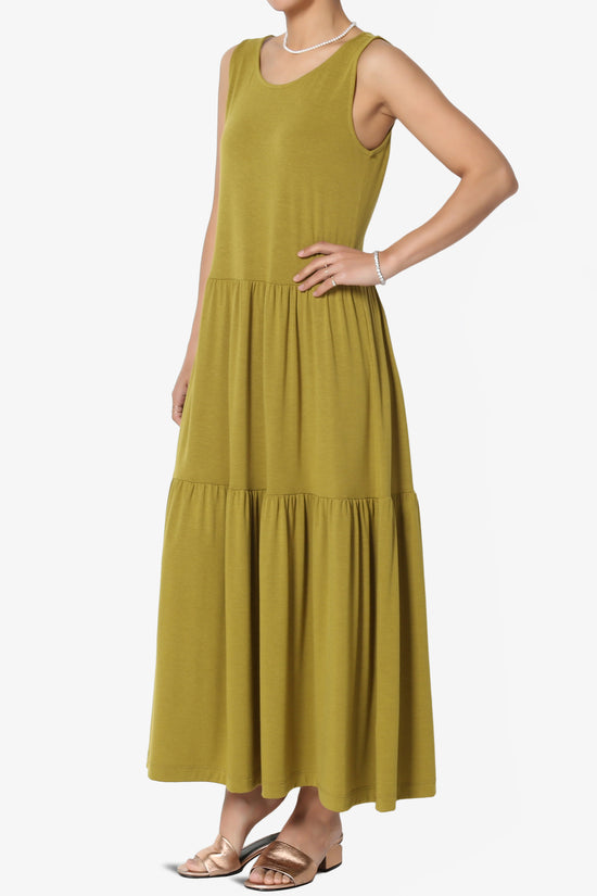 Macie Sleeveless Tiered Jersey Long Midi Dress OLIVE MUSTARD_3