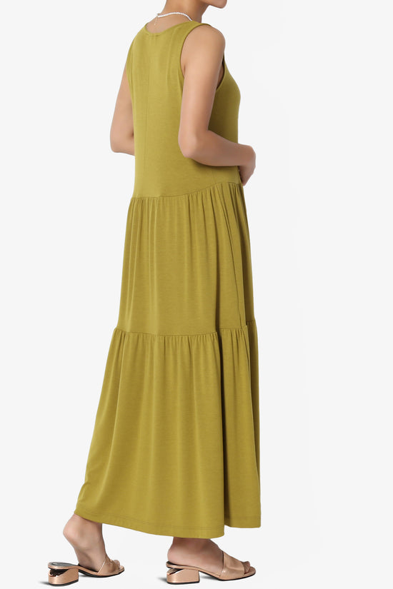 Macie Sleeveless Tiered Jersey Long Midi Dress OLIVE MUSTARD_4