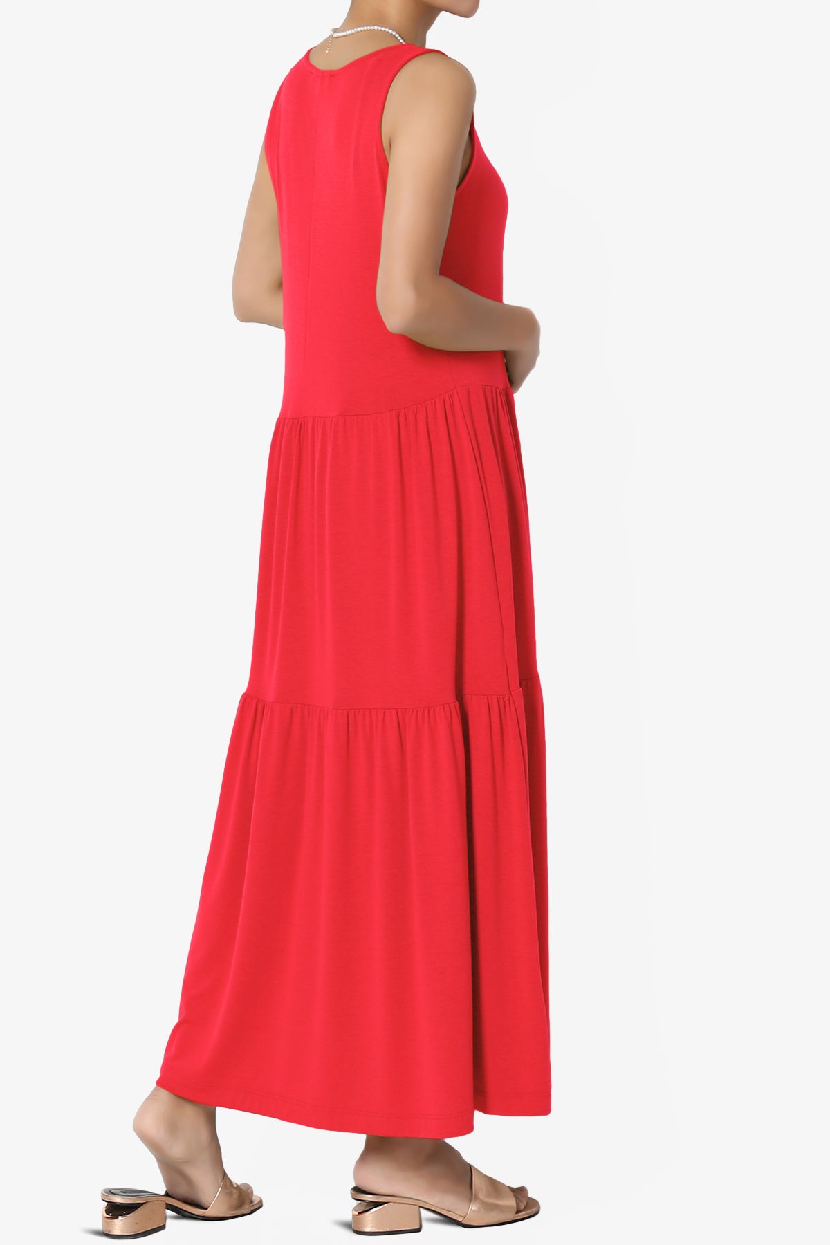 Macie Sleeveless Tiered Jersey Long Midi Dress RED_4