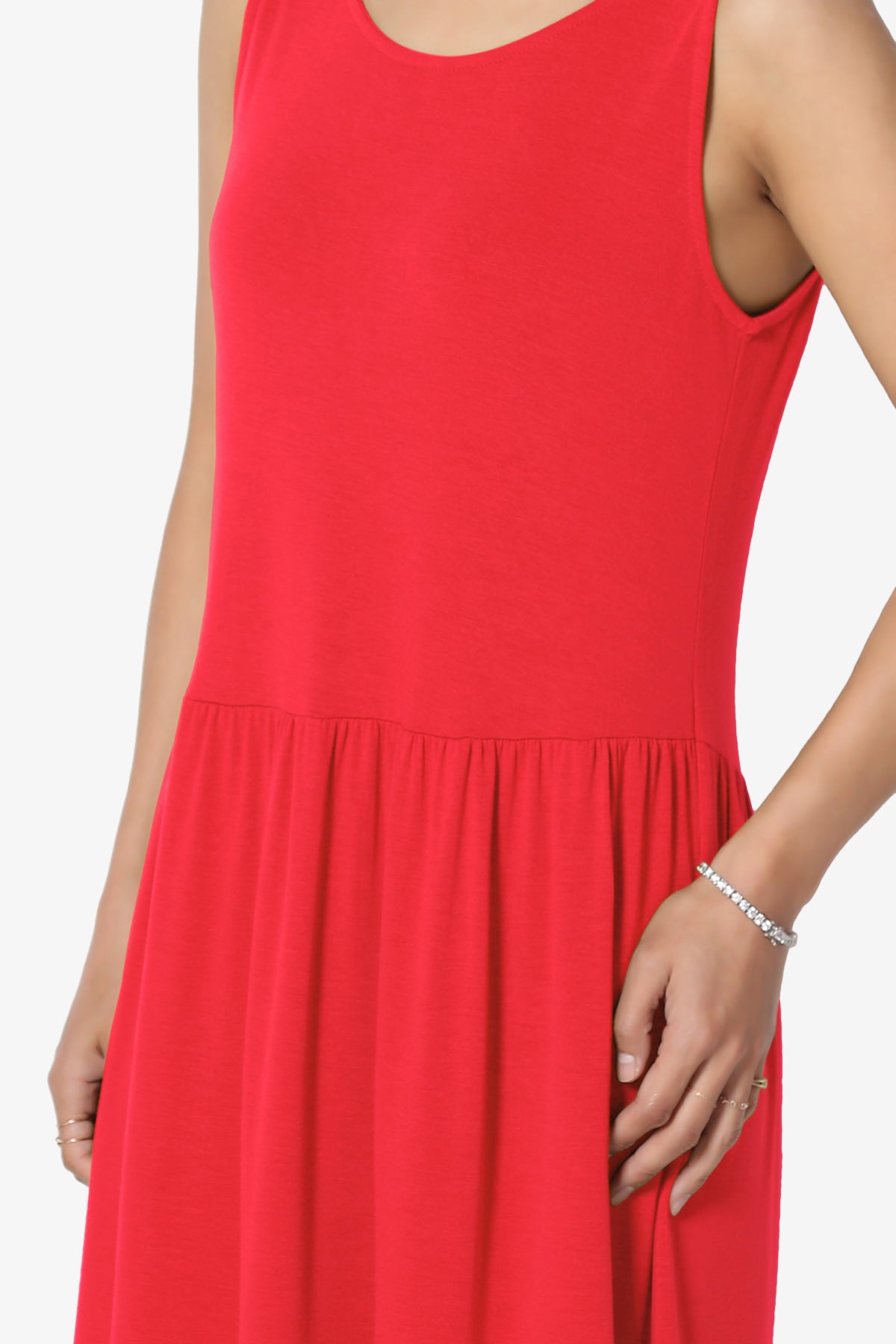 Macie Sleeveless Tiered Jersey Long Midi Dress RED_5