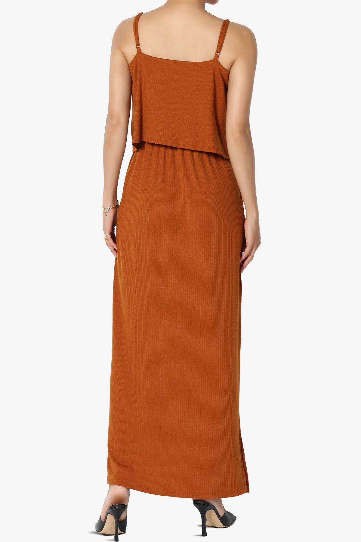 Load image into Gallery viewer, Elore Cami Overlay Ribbed Slit Maxi Dress ALMOND_2
