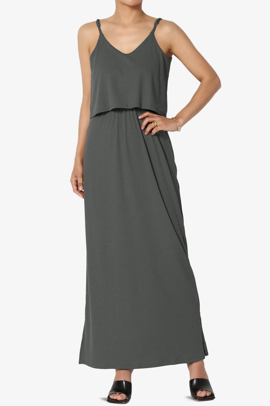 Load image into Gallery viewer, Elore Cami Overlay Ribbed Slit Maxi Dress ASH GREY_1
