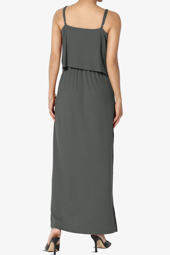 Elore Cami Overlay Ribbed Slit Maxi Dress ASH GREY_2