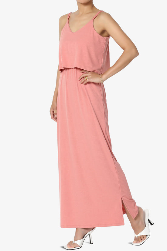 Load image into Gallery viewer, Elore Cami Overlay Ribbed Slit Maxi Dress ASH ROSE_3
