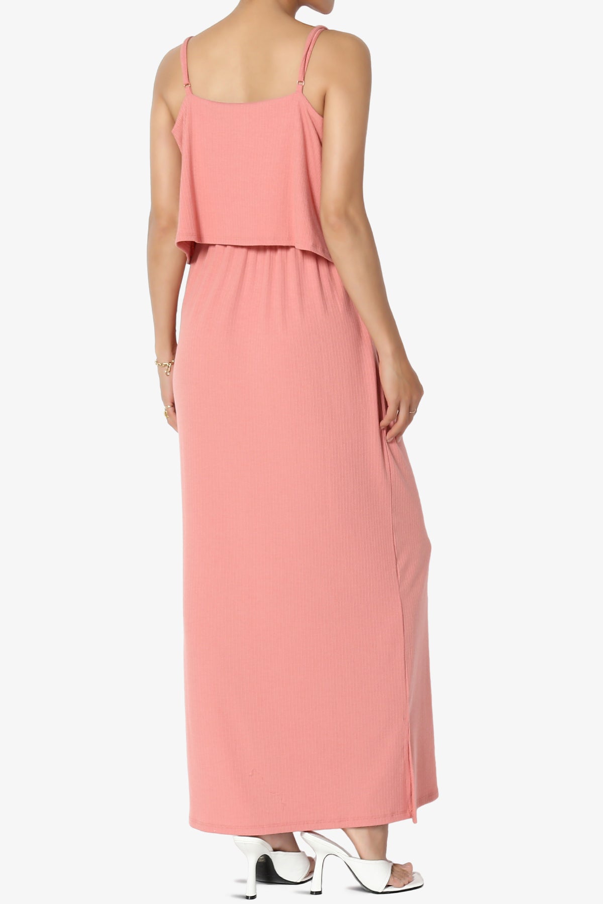 Elore Cami Overlay Ribbed Slit Maxi Dress ASH ROSE_4