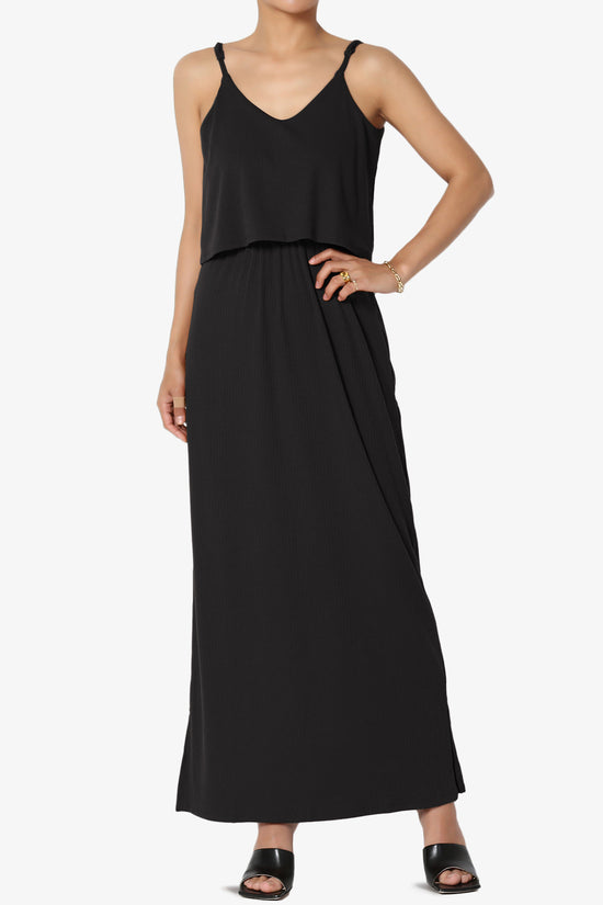 Elore Cami Overlay Ribbed Slit Maxi Dress BLACK_1