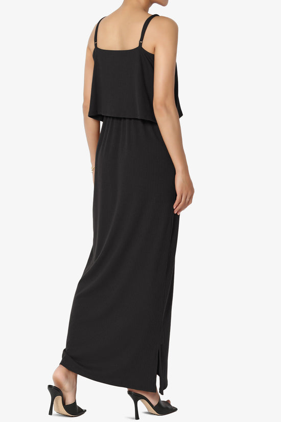 Load image into Gallery viewer, Elore Cami Overlay Ribbed Slit Maxi Dress BLACK_4
