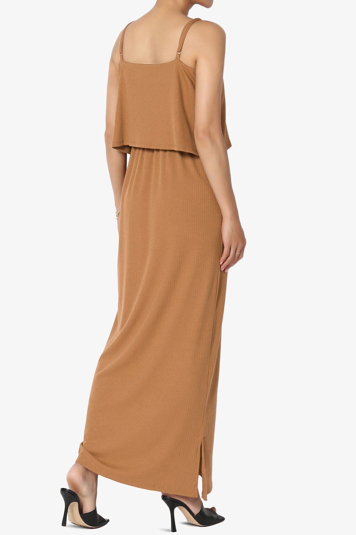 Load image into Gallery viewer, Elore Cami Overlay Ribbed Slit Maxi Dress DEEP CAMEL_4
