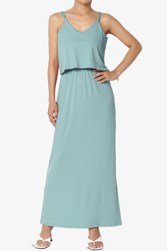 Load image into Gallery viewer, Elore Cami Overlay Ribbed Slit Maxi Dress DUSTY BLUE_1
