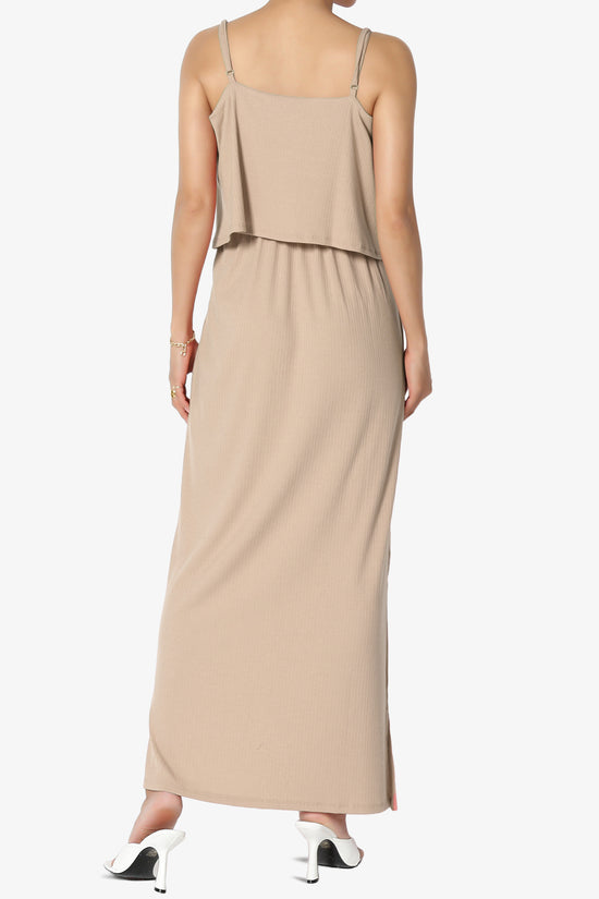 Load image into Gallery viewer, Elore Cami Overlay Ribbed Slit Maxi Dress LIGHT MOCHA_2
