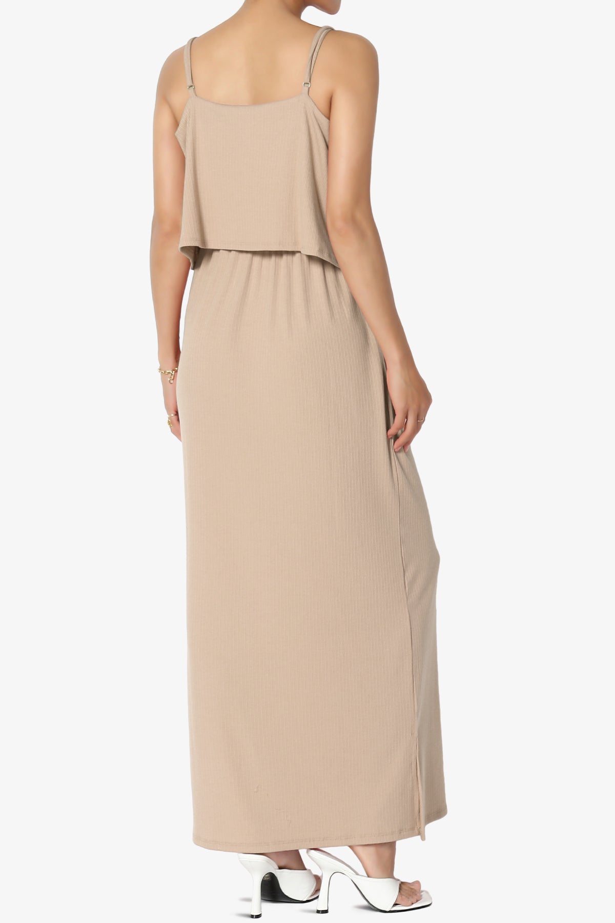 Elore Cami Overlay Ribbed Slit Maxi Dress LIGHT MOCHA_4