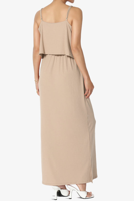 Load image into Gallery viewer, Elore Cami Overlay Ribbed Slit Maxi Dress LIGHT MOCHA_4
