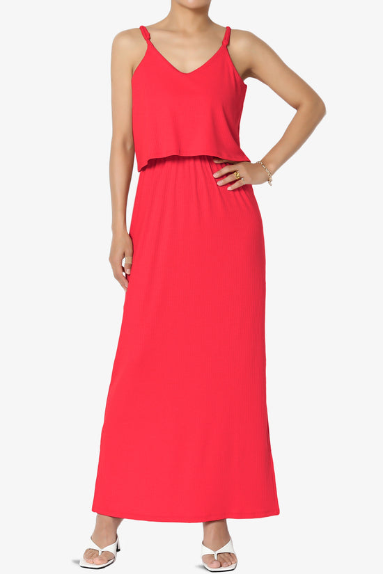 Load image into Gallery viewer, Elore Cami Overlay Ribbed Slit Maxi Dress RED_1
