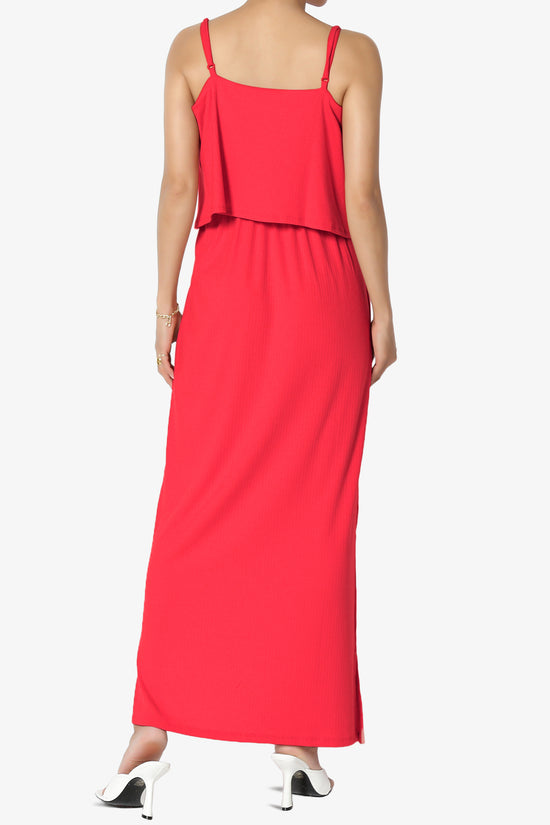 Load image into Gallery viewer, Elore Cami Overlay Ribbed Slit Maxi Dress RED_2
