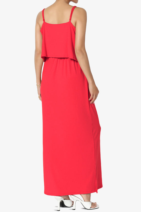 Elore Cami Overlay Ribbed Slit Maxi Dress RED_4