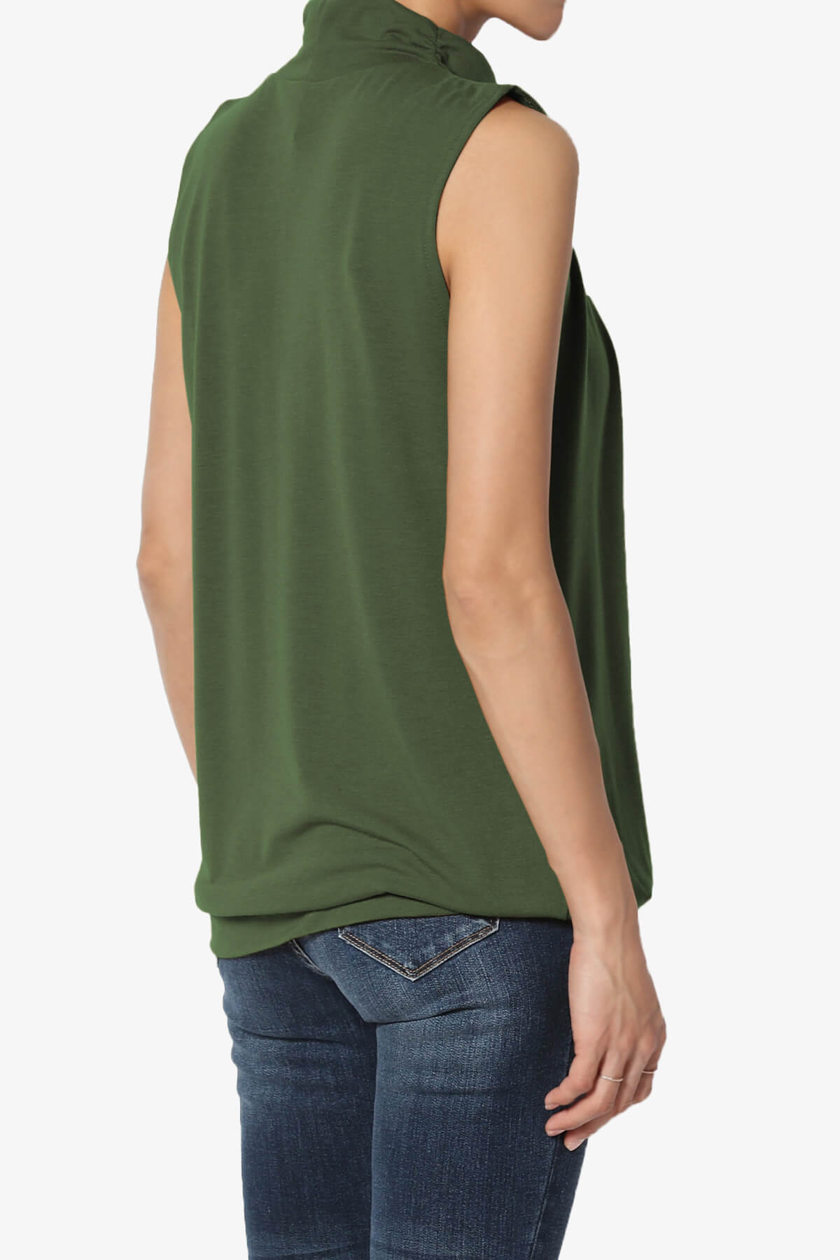 Load image into Gallery viewer, Jibbitz Sleeveless Mock Neck Pleated Top ARMY GREEN_4
