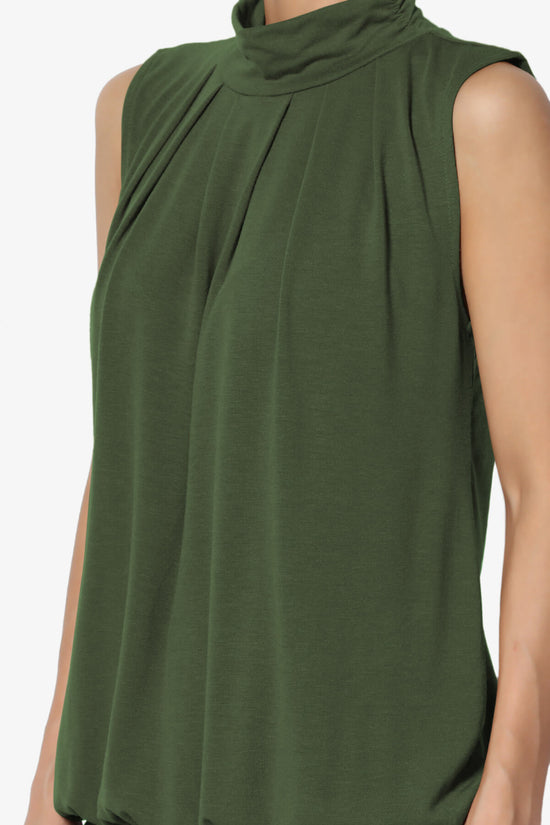 Load image into Gallery viewer, Jibbitz Sleeveless Mock Neck Pleated Top ARMY GREEN_5
