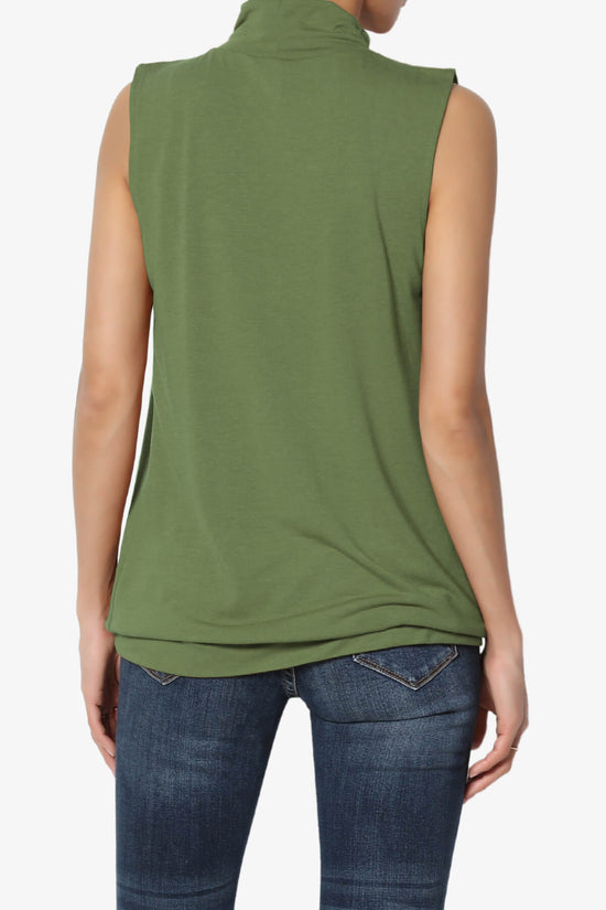 Load image into Gallery viewer, Jibbitz Sleeveless Mock Neck Pleated Top ASH OLIVE_2
