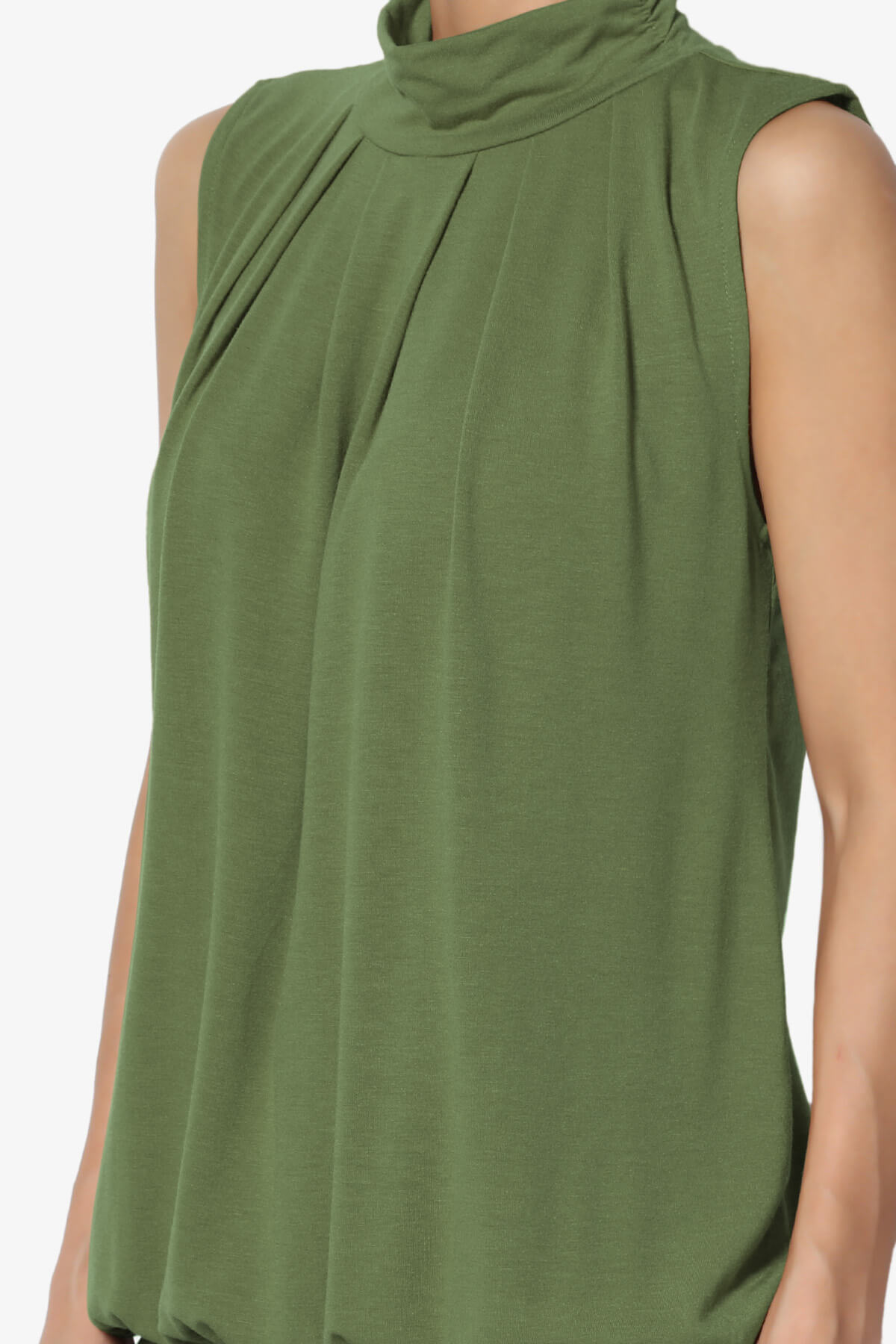 Load image into Gallery viewer, Jibbitz Sleeveless Mock Neck Pleated Top ASH OLIVE_5
