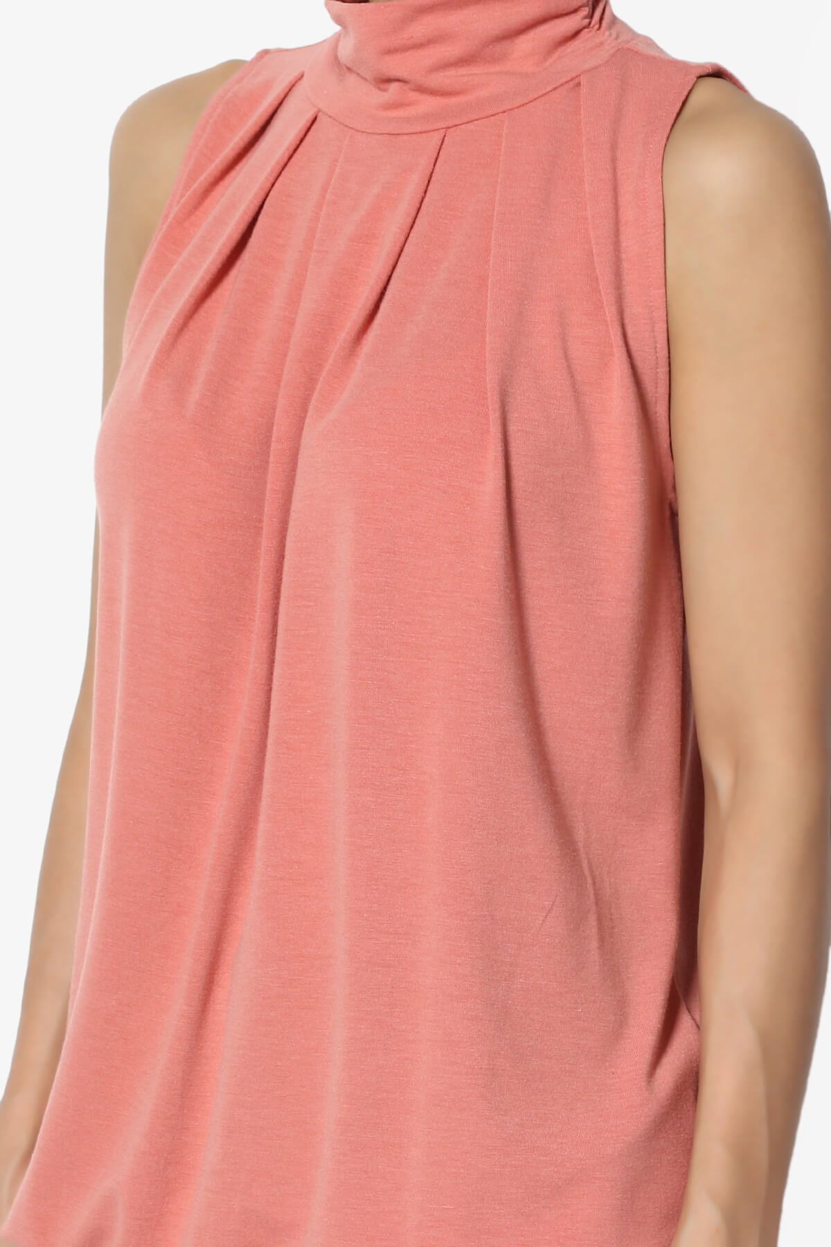 Jibbitz Sleeveless Mock Neck Pleated Top ASH ROSE_5