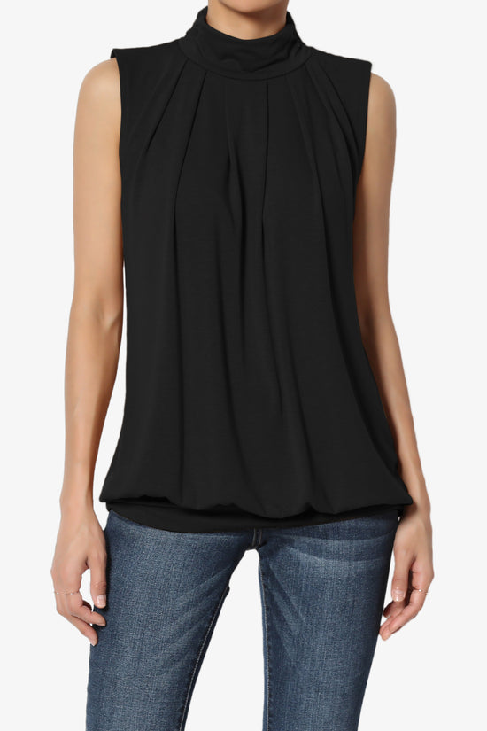 Jibbitz Sleeveless Mock Neck Pleated Top BLACK_1