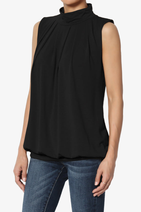 Jibbitz Sleeveless Mock Neck Pleated Top BLACK_3