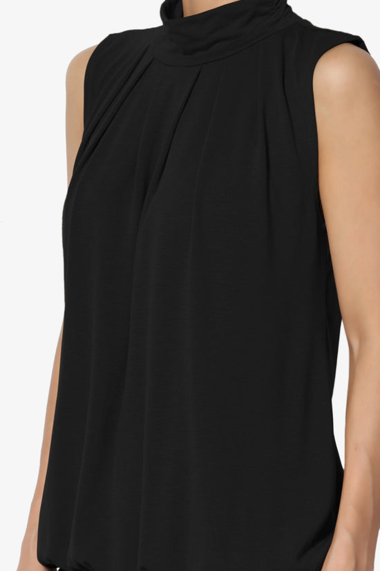 Jibbitz Sleeveless Mock Neck Pleated Top BLACK_5