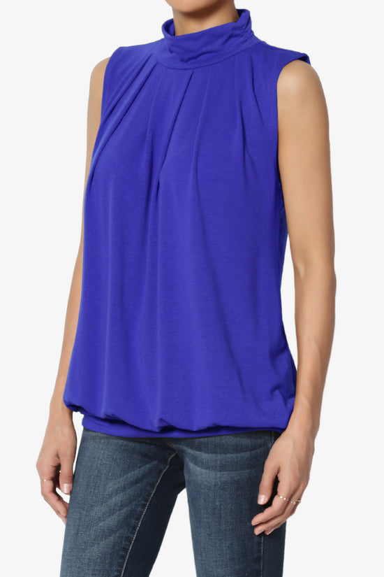 Load image into Gallery viewer, Jibbitz Sleeveless Mock Neck Pleated Top BRIGHT BLUE_3
